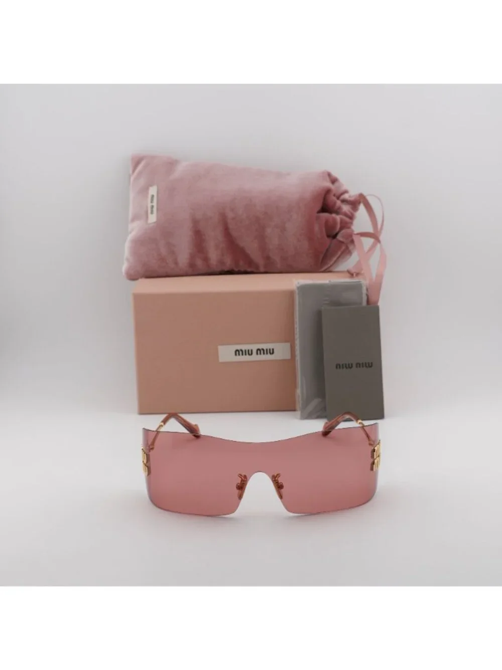 Miu Miu MUB53S 5AK20Y Rimless Shield Sunglasses – Gold / Red
